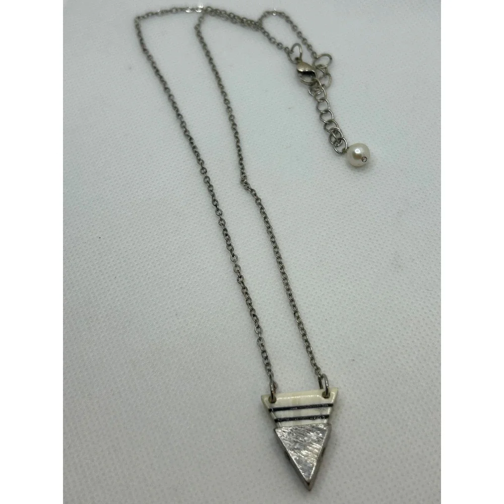 Geometric Triangle Pendant Necklace with‎ Pearl Accent